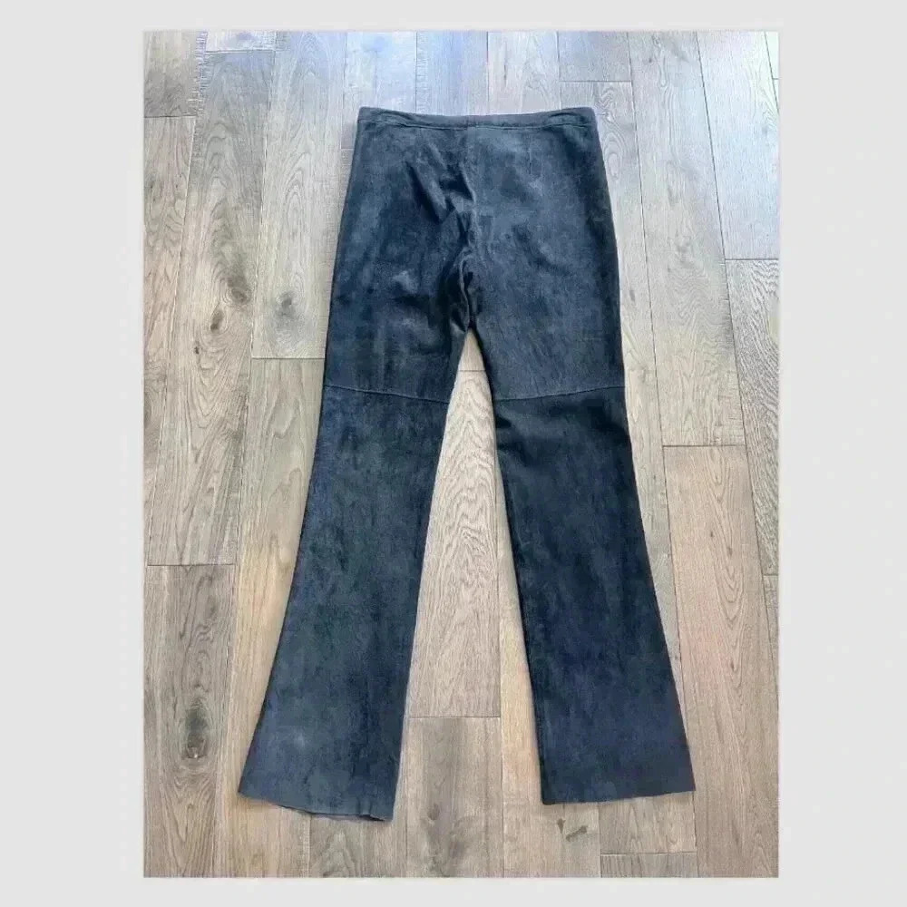 Mary Jane Marcasiano Black Suede Leather Bootcut Pants Size 8 Designer Lined - Picture 3 of 6